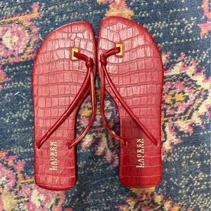 Lauren Ralph Lauren Red Croc-Embossed Sandals